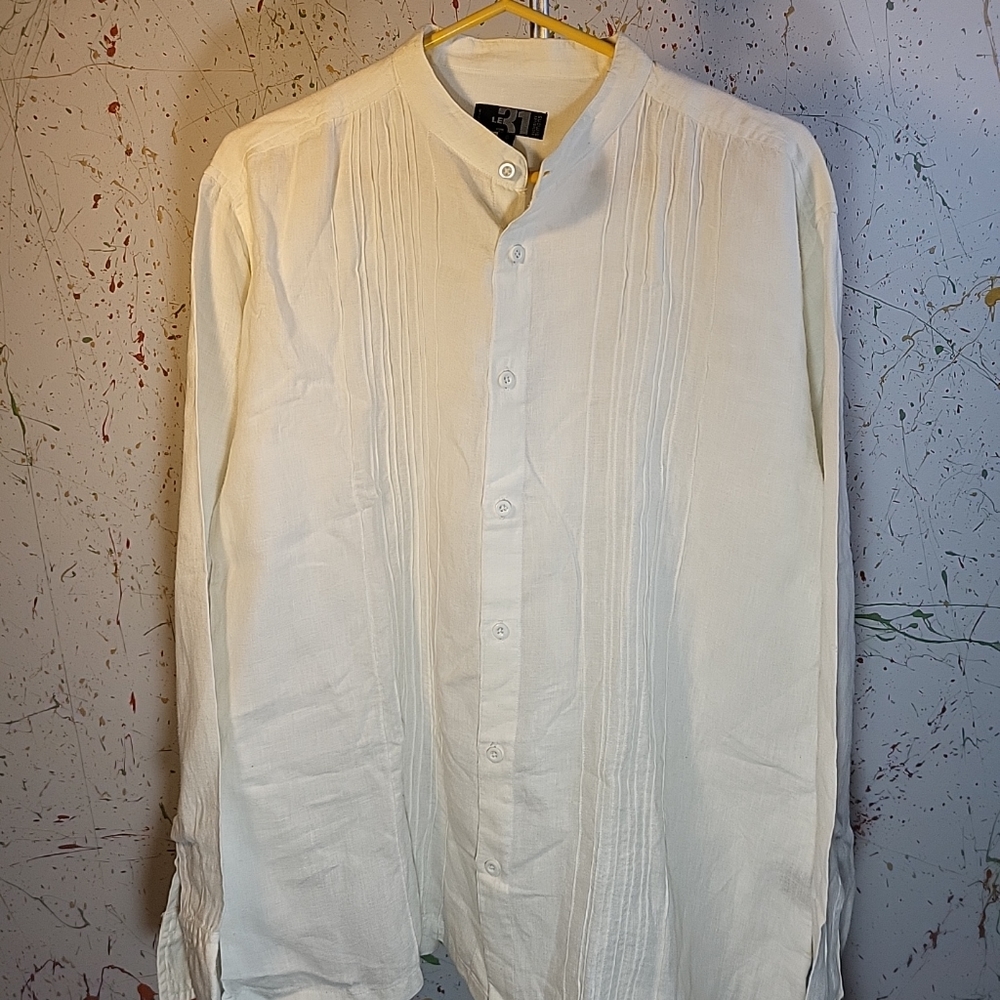Le 31 100% Linen White Button Shirt Men Size L